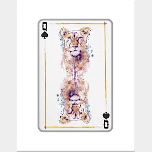 Lioness Head Queen of Spades Playing Card Posters and Art